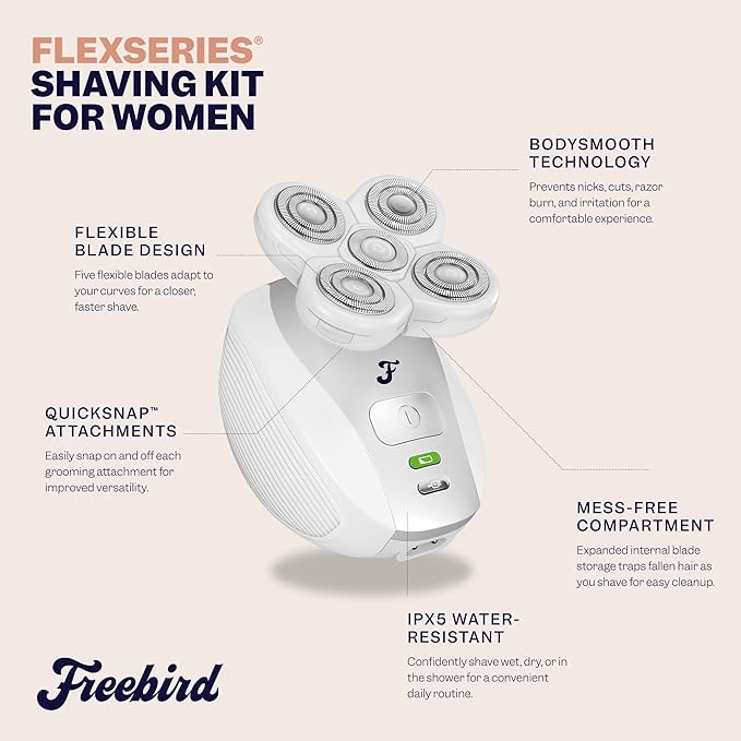 Freebird FlexSeries Electric Razor for Women - Silk Smooth Legs Body Hair &amp Pubic Shaver - for Private Area Sensitive Skin Bikini Trimmer
