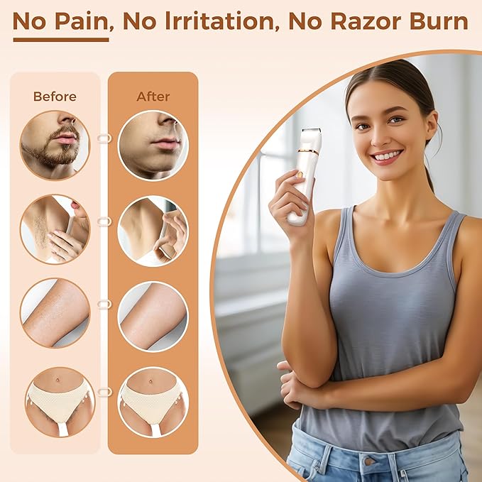 Bikini Trimmer for Women 5-in-1 Waterproof Electric Razors for Women Rechargeable Pubic Hair Trimmer Electric Shaver with Travel Pouch Body Shaver for Private Area Underarm Leg Face Nose White