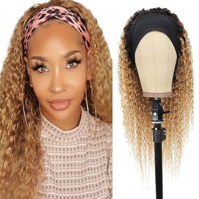 32 Inch 1B27 Ombre Headband Wig Human Hair 150% Density Grade 8A Unprocessed Brazilian Virgin Hairs Machine Made Honey Blonde Water Wave Headband Wig Human Hair For Woman