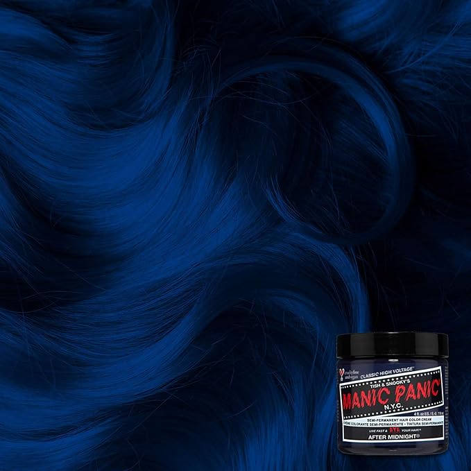 MANIC PANIC Classic After Midnight Semi Permanent Hair Color - Dark Blue Hair Dye for Women &amp Men That Lasts 4-6 Weeks - Vegan Ammonia &amp Cruelty-Free - Create &amp Mix Custom Shades (4oz / 2