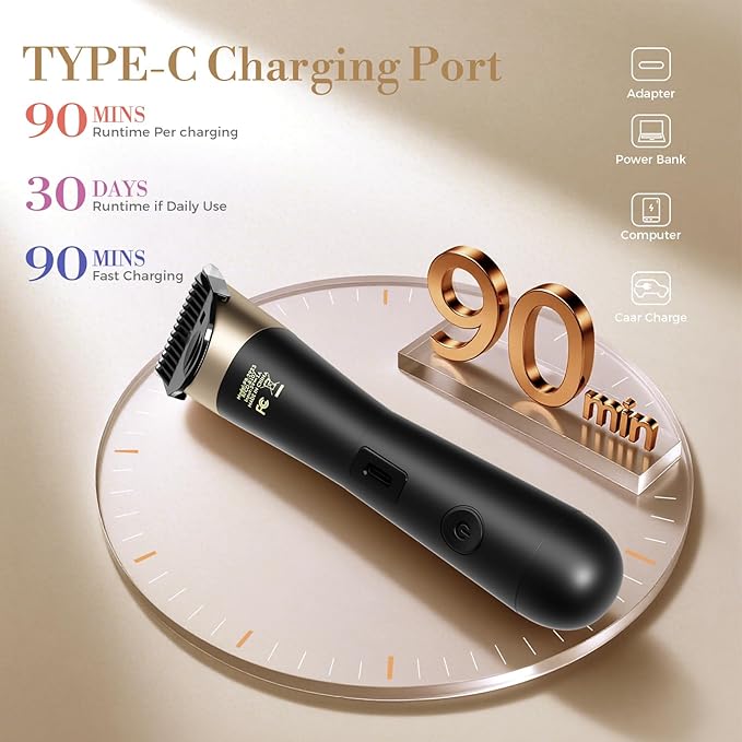 Bikini Trimmer for Women 2 in 1 Electric Shaver for Women Bikini RazorWaterproof IPX7 with LED Pubic Hair Trimmer for Leg Arm Underarm Bikini Area Pull Bows Gift Box for Friends(Black Gold)