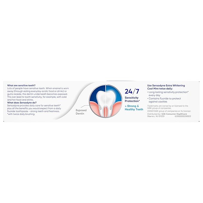 Sensodyne Extra Whitening Sensitive Teeth and Cavity Prevention Whitening Toothpaste Amazon Exclusive Cool Mint Amazon Exclusive- 4 Ounces (Pack of 4)