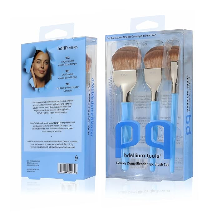 Bdellium Tools Professional Makeup Brush - Blue Double Dome Blender 3pc Brush Set
