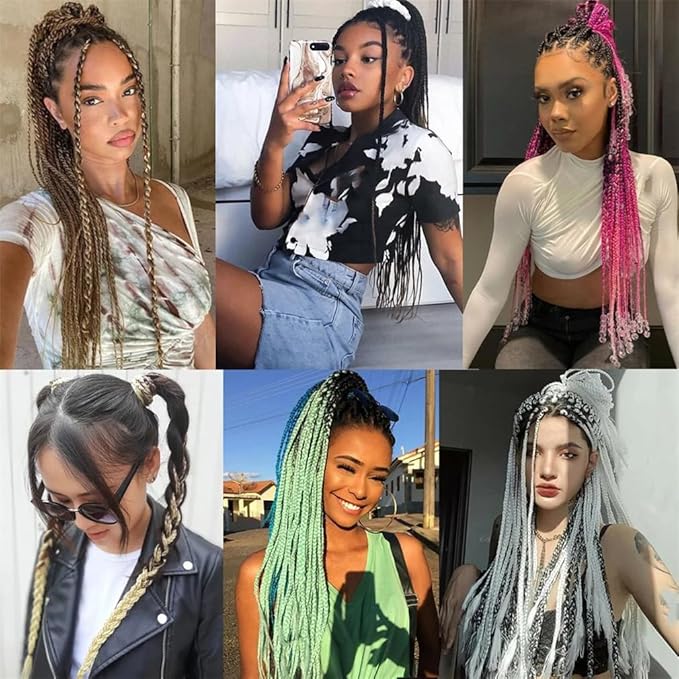 Synthetic Gradient Boxing Braided Ponytail For Girls With Elastic Hair Rubber Bands Hair Accessories Wig Headband Hairpiece