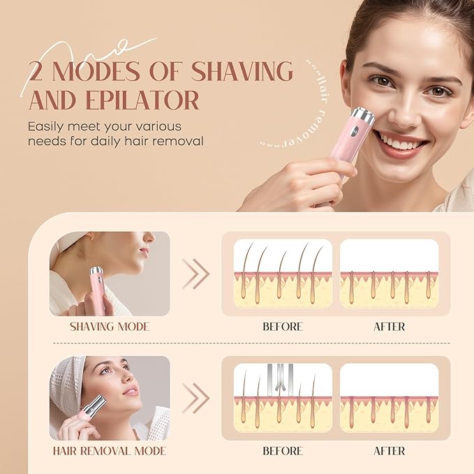 Epilator for Women 2-in-1 Facial Hair Removal Epilator Painless Designed Hair Remover with Built-in LED Light for Precision Smooth Glide Hair Remover for Women Face Lips Chin Peach Fuzz