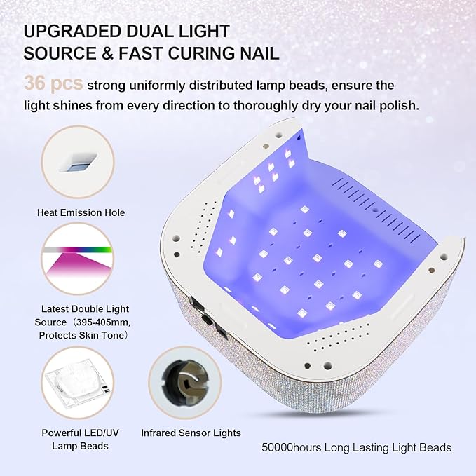 Lavinda UV LED Nail Lamp 54W Rechargeable Cordless Nail Lamp Nail Dryer Gel Polish UV Nail Light with 4 Timer Setting Professional Quick Dry Curing Lamp with Display Auto Sensor for Salon &amp Home