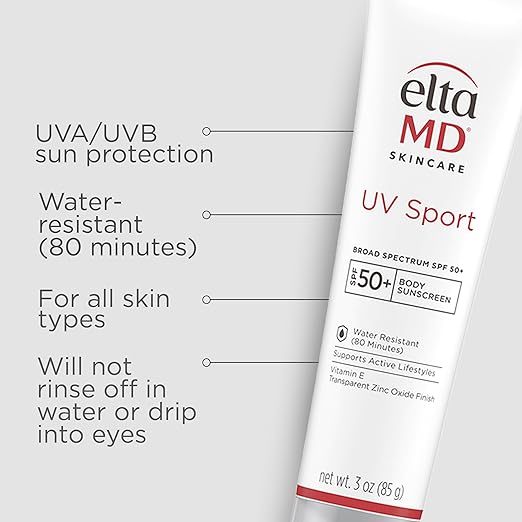 EltaMD UV Sport Sunscreen Lotion SPF 50 Body Sunscreen Water and Sweat Resistant Oil-Free Zinc Oxide Formula