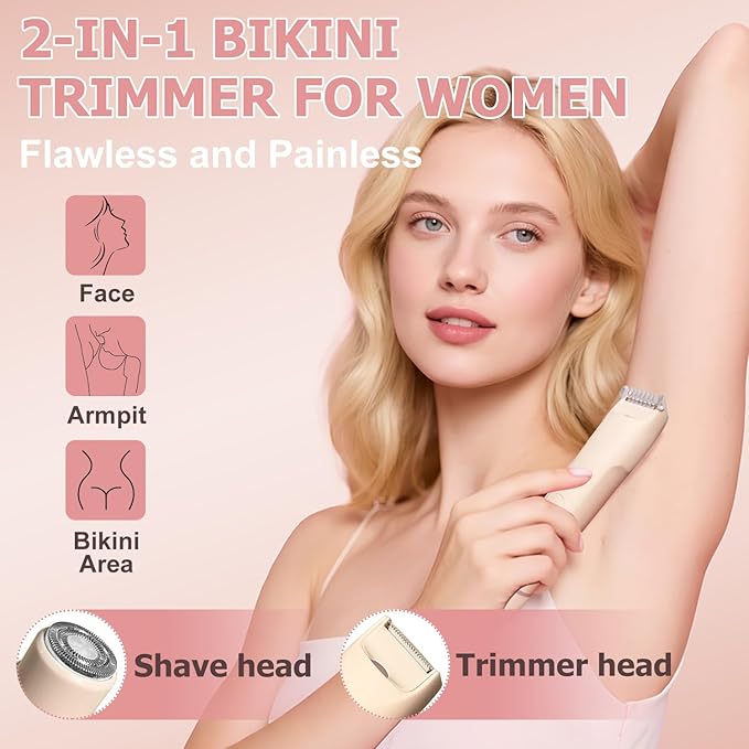 2 in 1 Bikini Trimmer for Women Led Electric Dual Head Shaver Women Rechargeable &amp Waterproof Painless for Sensitive Skin Electric Bikini Trimmer for Bikini Line &amp Pubic Legs Face Under