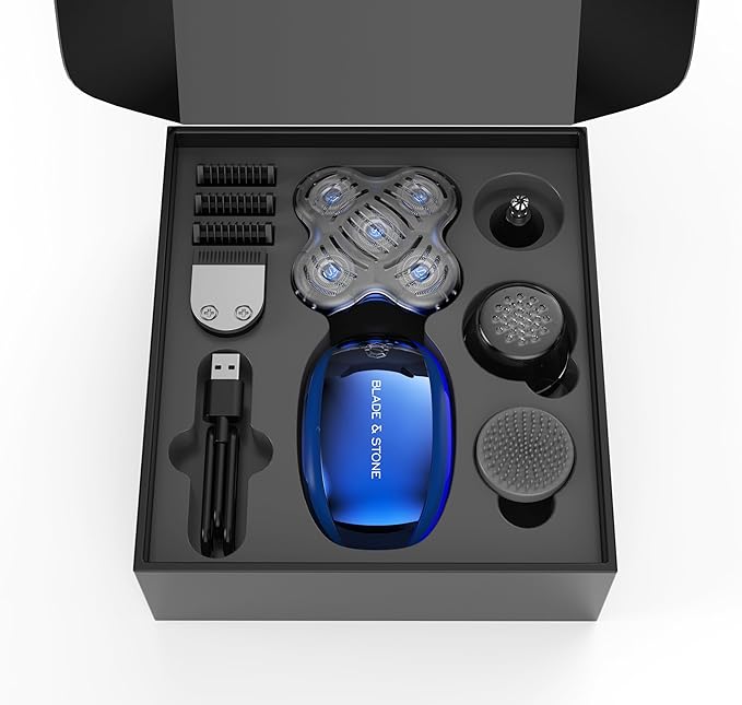 Blade &amp Stone® Head Shaver for Men HS505-BB | Diamond-S-Blade® | MIMO Net Technology for Superior Skin Comfort | 8500 RPM Durable Motor USB-C Rechargeable - Big Blue