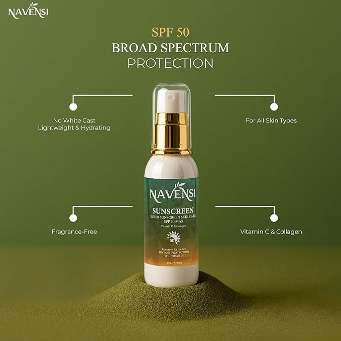 SPF 50 Sunscreen 80ml / 2.7 fl oz ? Broad Spectrum UVA/UVB Protection with Vitamin C &amp Collagen ? Lightweight Non-Greasy &amp Hydrating Sunblock for Face &amp Body ? Anti-Aging Anti-Wrinkle