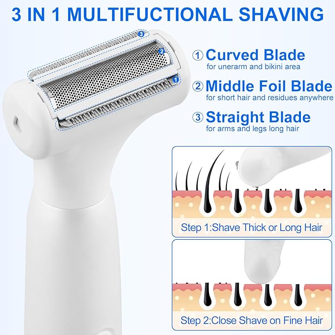 5-in-1 Bikini Trimmer Electric Razors for Women Cordless Electric Shaver with LCD Display for Facial Body Legs Hair Rechargeable Waterproof Pubic Body Hair Trimmer Birthday Christmas Gifts for Women