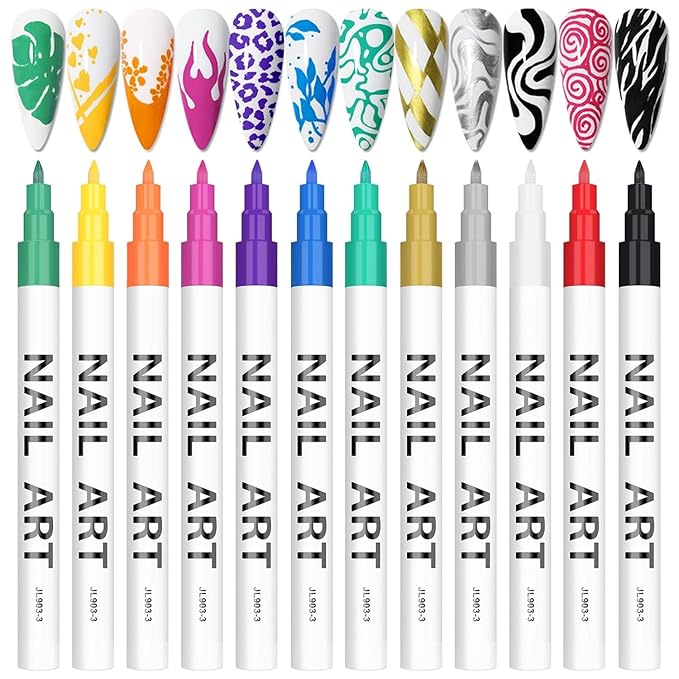 12 Color 3D Nail Art Pens Set Kalolary Nail Pens Nail Point Graffiti Dotting Pen Drawing Painting Liner Brush for DIY Nail Art Beauty Adorn Manicure Tools