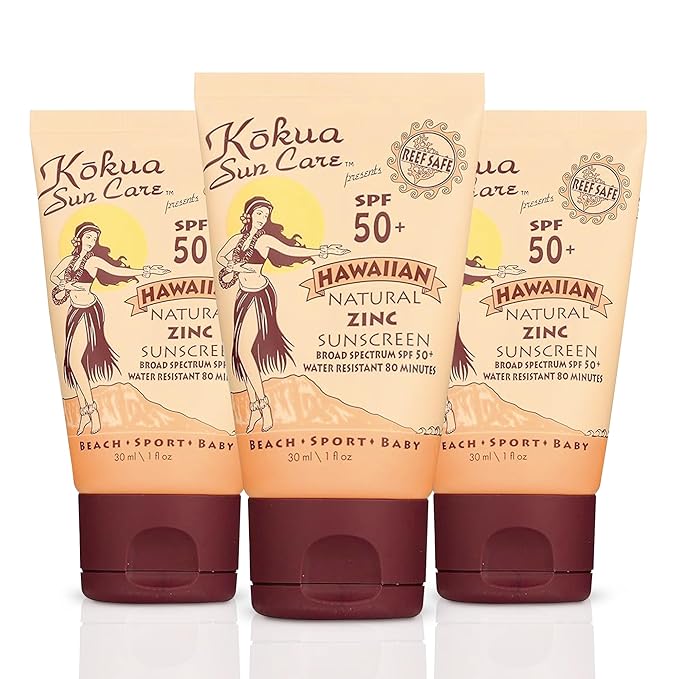 Kokua Sun Care Hawaiian Reef Safe Sunscreen SPF 50 | 1 oz - 3 Pack | Zinc Oxide | Mineral Sunscreen | Face &amp Body | Moisturizing Sun Protection | Water Resistant | Chemical Free | Natural Ingredie