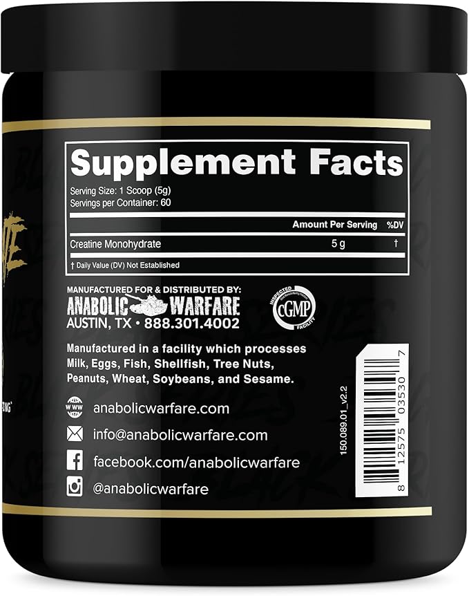 Anabolic Warfare Creatine Monohydrate Post Workout Recovery Increase Performance Sustain Loading Premium Creatine* (60 servings)