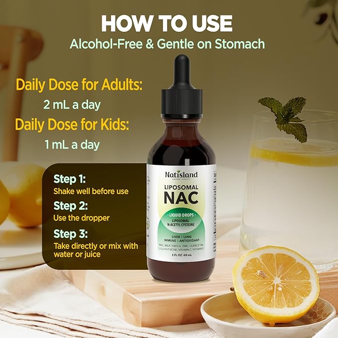 Liposomal Liquid NAC Drops NAC Supplement N-Acetyl Cysteine NAC 600 mg with Milk Thistle &amp Quercetin for Adults &amp Kids Liver &amp Lung Support Immune &amp Antioxidant Skin &amp Cellula