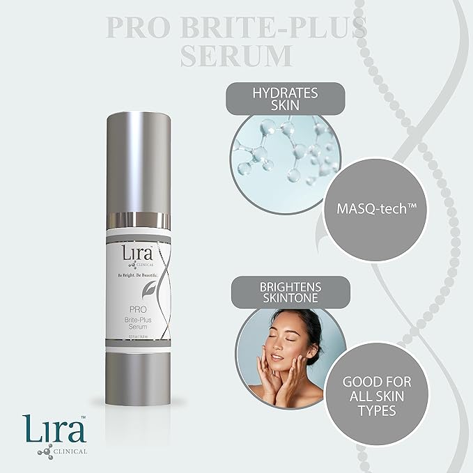 Lira Clinical PRO Brite-Plus Serum - Hydration &amp Dark Spot - Tranexamic Acid Serum Ferulic Acid &amp Vitamin C - Brightens Firms &amp Minimizes Pores &amp Skin - For All Skin Types - 0.5 fl o