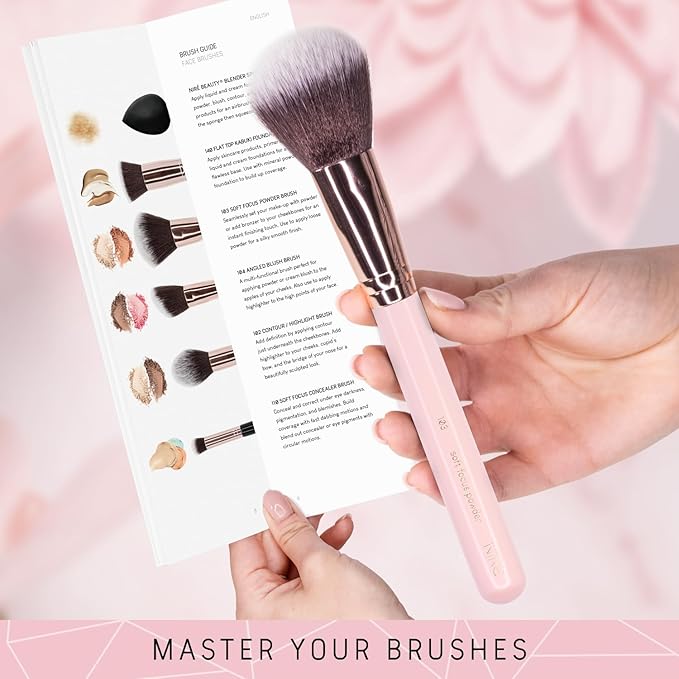 Nir? Beauty 15piece Award Winning Pink Makeup Brushes: Pink Makeup Brush Set with Case Makeup Sponge Brush Cleaner Guide Gift Box