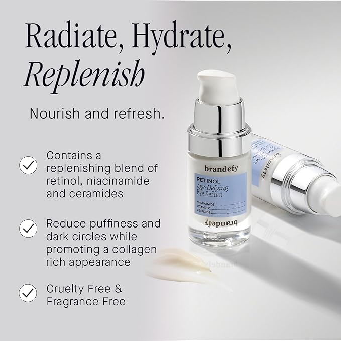Brandefy Retinol + Niacinamide Anti-Aging Eye Serum - Under Eye Cream for Dark Circles and Wrinkles - Peptide Caffeine Vitamin C E Eye Cream - Made in The USA (O.5 Oz)
