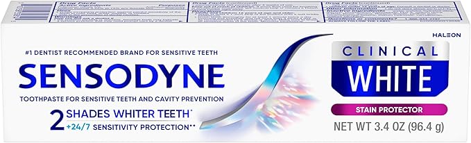 Sensodyne Clinical White Toothpaste Clinically Proven Whitening for Sensitive Teeth Stain Protector 3.4 oz x 3