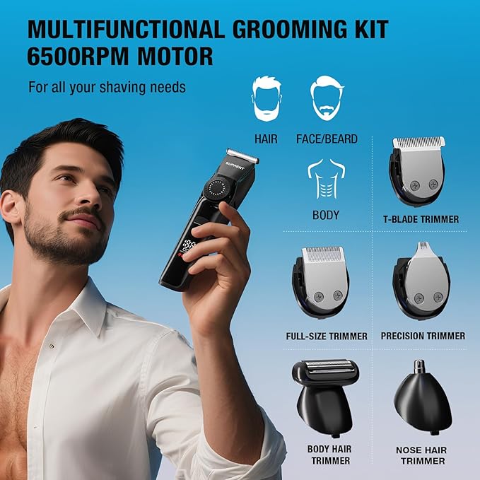 SUPRENT Beard Trimmers for Men - All-in-One Mens Grooming Kits with 40 Precision DialsWaterproof Adjustable Trimmers for Hair Beard Face Nose &amp Body USB-C Rechargeable 3.5H Running Time (Bla