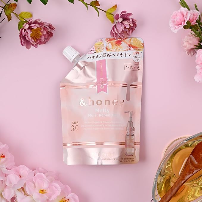 &amp-Honey Melty Moist Repair Oil 3.0 Refill 75ml - Hair Oils for Frizzy Curly Damaged Hair - 90% Manuka Honey Blend - Nourishing Moisturizing - Ideal for Refill - Honey-Infused for Shine