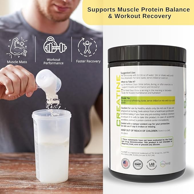 VINATURA HMB Creatine Leucine Powder - 5g Creatine Monohydrate 3g HMB Supplement 3g L-Leucine - Vitamin D3 Vegan Lemonade Flavor Muscle &amp Strength Support - 30 Servings