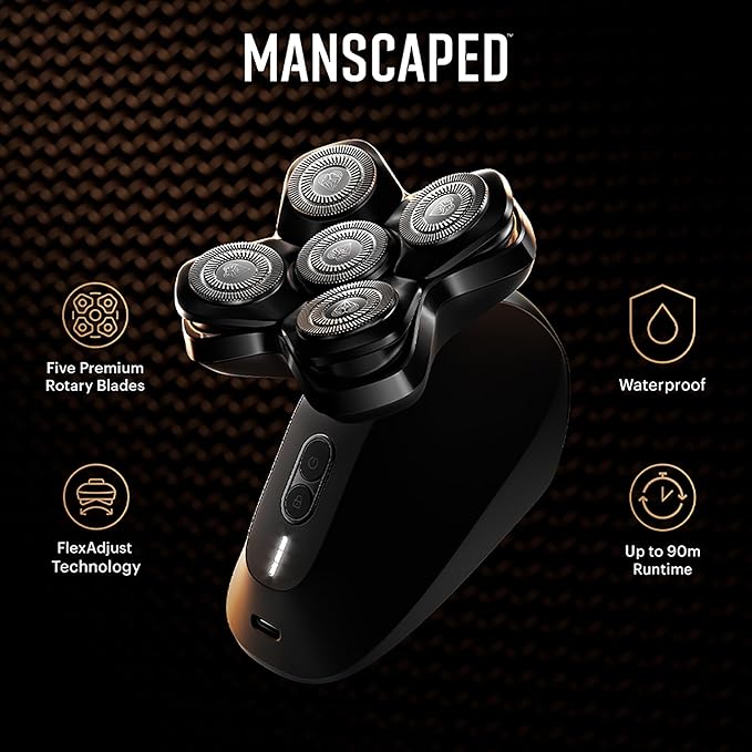 MANSCAPED® The Dome Shaver??PRO Package - Head Shaver for Bald Men Five Rotary Blade Design with SkinSafe® &amp FlexAdjust Technology Head &amp Face Power Shave Gel Dome Soother Aftershave Lotion
