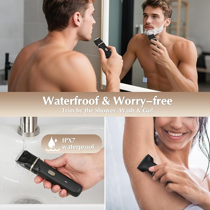 Electric Bikini Trimmer for Women - 5 in 1 Rechargeable Electric Razors for Women IPX7 Waterproof Pubic Hair Trimmer Painless Womens Body Shaver Facial Razor &amp Nose Hair Shaver Black