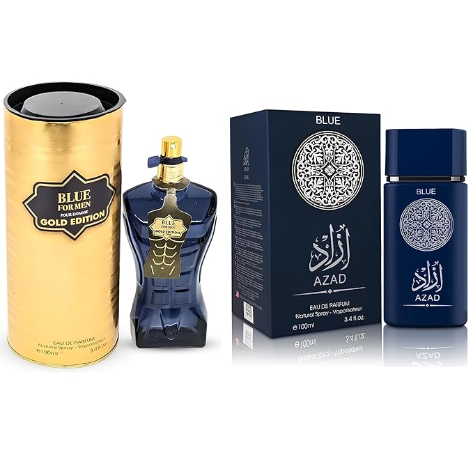 AZAD BLUE &amp Blue for Men Gold Edition Men's Cologne Set Oceanic &amp Gourmet Perfume Gift for Men | Fresh Sea Lavender &amp Creamy Scent | Long-Lasting Eau de Parfum Fragrance