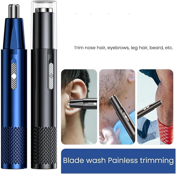 2-in-1 Rechargeable Electric Nose Hair Clipper Unisex Fully Automatic Washable Trimmer with Multi-Kinetic Shaving(Blue Plus shaving heads B)