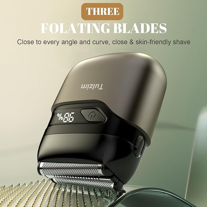 Electric Foil Shaver for Men: Portable Electric Razor for Beard/Face 3 Floating Blade LED Display USB-C Fast Rechargeable IPX7 Waterproof for Travel &amp HomeMatte Brown