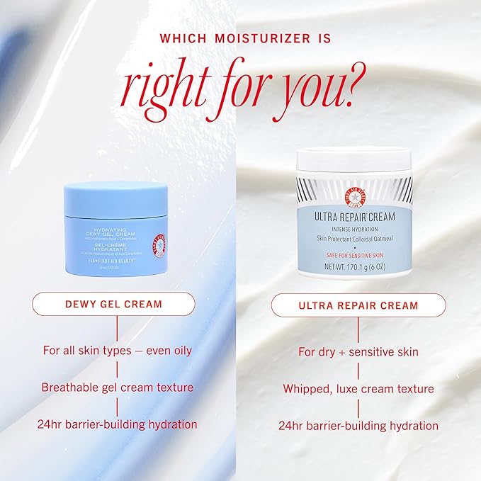 First Aid Beauty - Hydrating Dewy Gel Cream Lightweight Oil-Free Facial Moisturizer with Hyaluronic Acid and Ceramides Helps Reduce Excess Oil Build Up &amp Improve Skins Hydration 1.9 FL oz