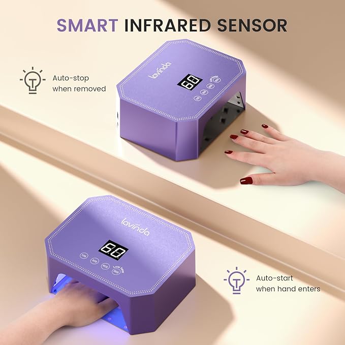 Lavinda 54W UV LED Nail Lamp ? Plug-in Gel Nail Light with LCD Display 4 Timers Auto Sensor Dual Wavelength Nail Dryer for Home &amp Salon Purple