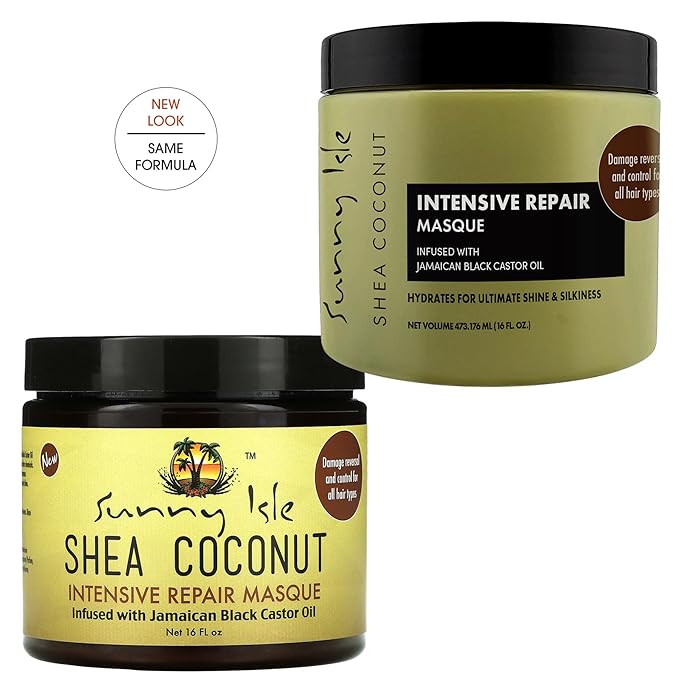 Sunny Isle Shea Coconut Intensive Repair Masque 16oz (Pack of 3) | Jamaican Black Castor Oil Infused | Deeply Conditions Repairs Hydrates Strengthens Damaged Hair | Adds Shine &amp Body