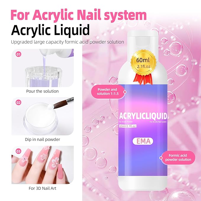 Major Dijit Acrylic Nail Kit with Drill and UV LED Lamp - Starter Set with White Pink Clear Acrylic Powder 6 Macaron Gel Polishes Nail Decorations and Manicure Tools