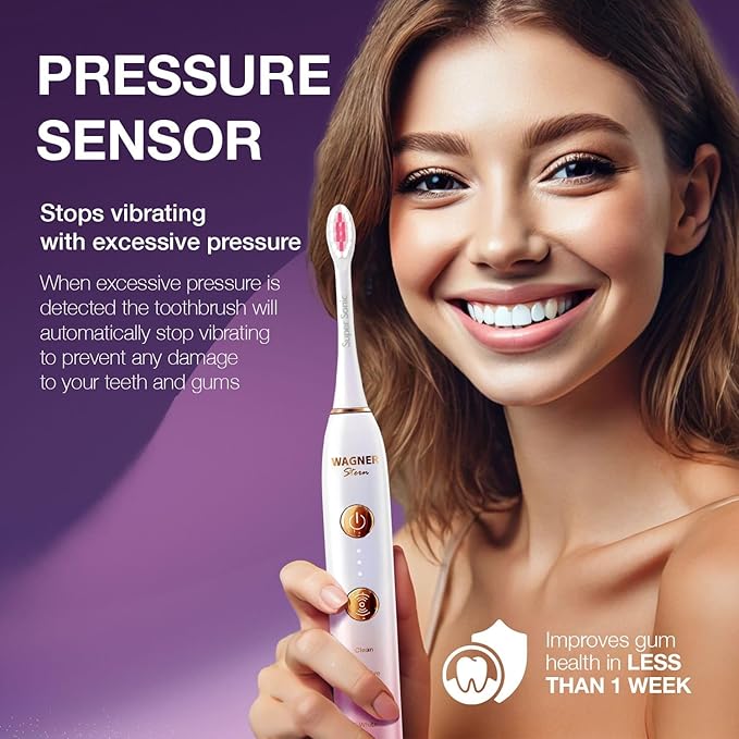 Wagner Stern WT8900 Series Electric Toothbrush ? Whitening &amp Pressure Sensor 5 Modes 3 Intensities 8 Soft Brush Heads Rechargeable Travel Case Included