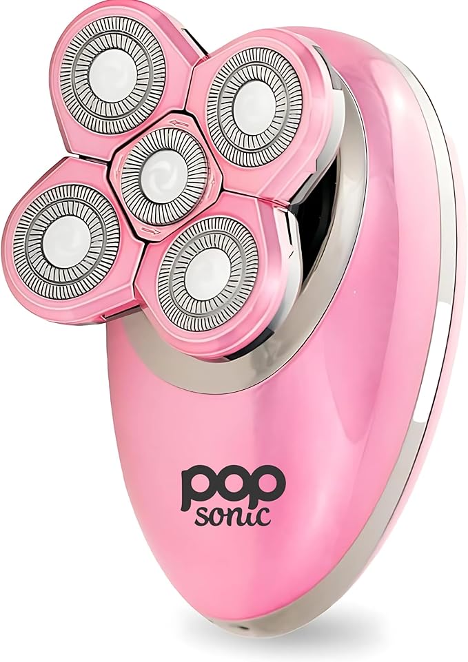 Pop Sonic 5-Head Electric Shaver Kit - Unisex (Rose Gold) Shaver for Face Head &amp Body - Smooth Waterproof USB Rechargeable Trimmer with 360-Degree Precision Cut Heads for Men &amp Women