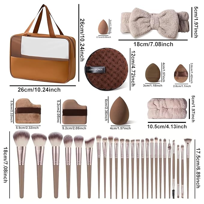 40Pcs Brown Makeup Brushes Set Professional Makeup Kit Multi-functional Makeup Tool Set with Case Facial Makeup Accessories Foundation Makeup Brush Kit Eye and Face Make up Brushes &amp Tools