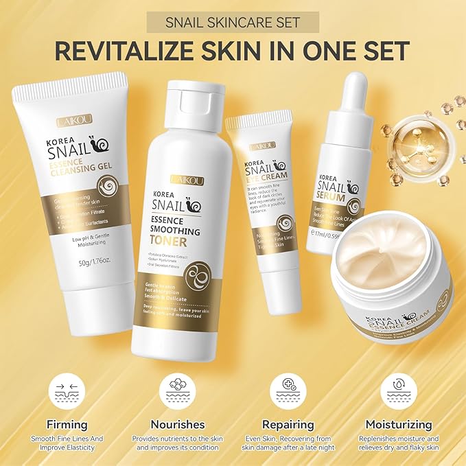 Skin Care Set Face Snail Revitalizing Skin Care Sets &amp Kits Facial Beauty Skincare Gifts for Teenage Girls with CleanserTonerSerumEye CreamFace Cream Firming Hydrating Skin Care Christmas G