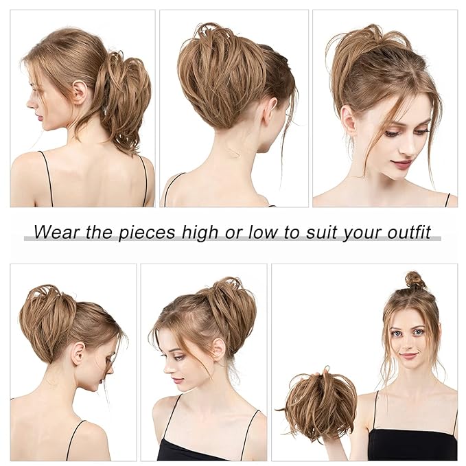 Hair Chignon Straight Hair Bun Hair Pieces Synthetic Messy Bun with Elastic Rubber Band Ponytail Extension Women Hair Accessories Hair Pieces For Women(Dark auburn)