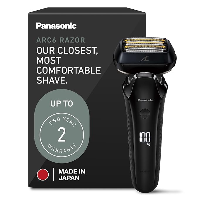 Panasonic ARC6 Electric Razor for Men Face Wet &amp Dry Shavers for Men with Foil Shaver Pop-up Trimmer Ultra-Fast 6-Blade Smart Shave Sensor 22D Flexible Pivoting Head - ES-LS8A-K (Black)
