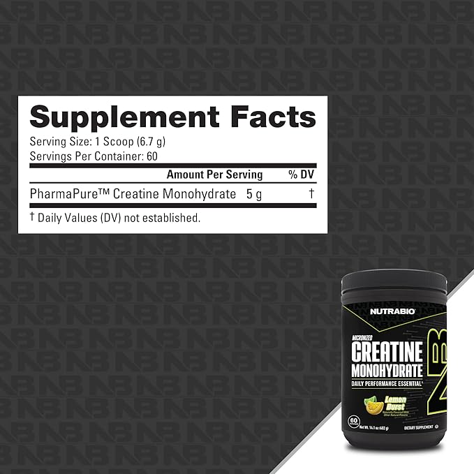 NutraBio Pure Micronized Creatine Monohydrate Powder Supplement Lemon Burst (300 g) - Supports Bulk Muscle Energy Recovery and Strength - HPLC Tested Creatine Powder Supplement for Men and Women