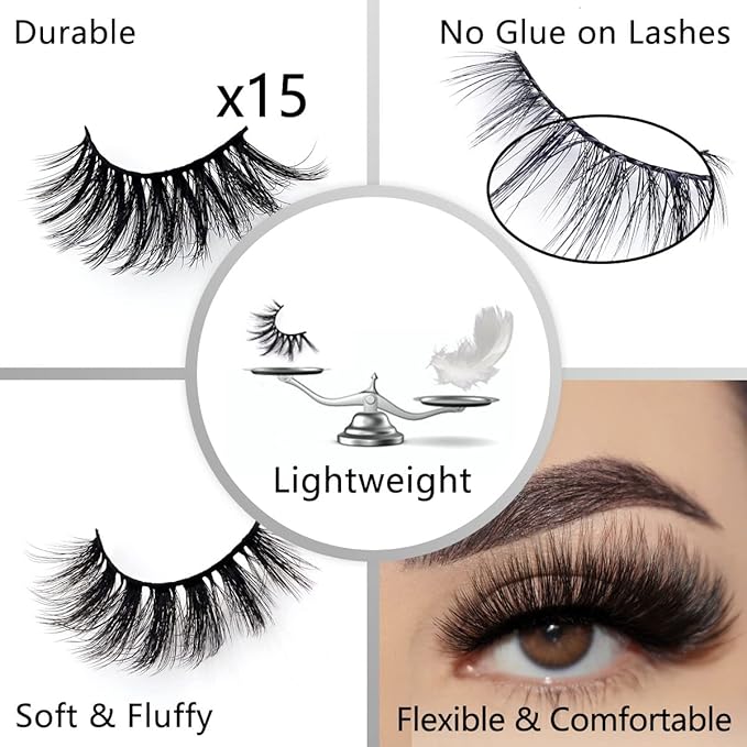 Wholesale Mixed Lashes Pack 3D Faux Mink Eyelashes 5 Style 30 Pairs Fluffy Volume Natural Charming Look Medium Length Eyelashes Cotton Band Handmade Reusable Soft False Eyelashes (5 styles-30 pairs)