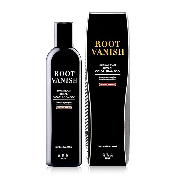 KIWABI Hair Color Shampoo for Gray Coverage ? Gradual All Natural Hair Dye Shampoo for Women &amp Men ? Hydrating Sulfate-Free Ammonia-Free Vegan Scalp Care with 31 Botanicals (Light Brown)