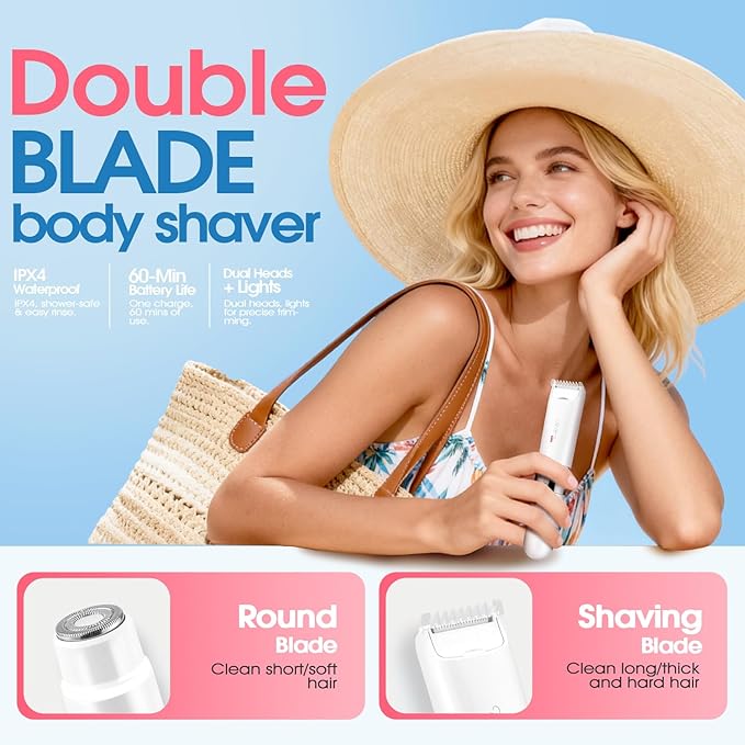 DSP 2 in 1 Bikini Hair Trimmer Dual Head Bikini Trimmer for Women Female Shavers for Pubic Hair Ladies Shavers for All Body Waterproof Smart Light Applicable to Underarm Leg Arm Body Face