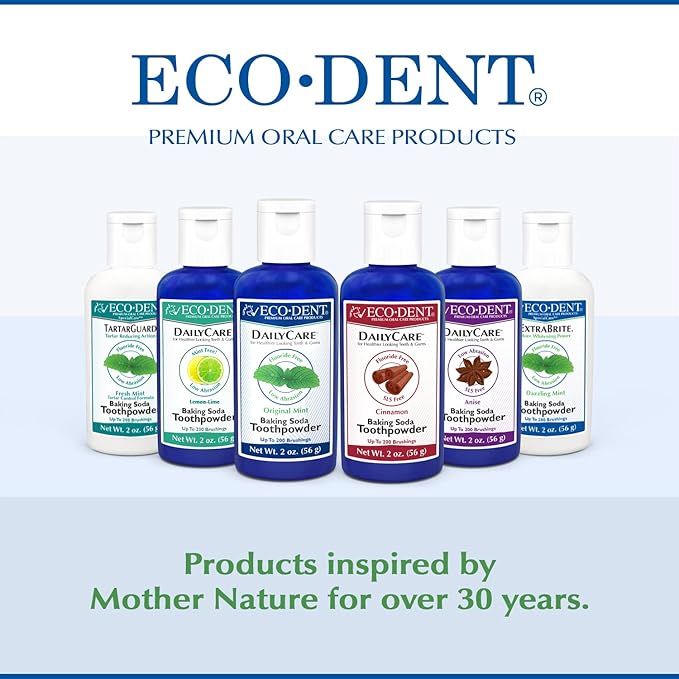Eco-Dent DailyCare Baking Soda Toothpowder Mint - Fluoride-Free Toothpaste Powder SLS-Free Tooth Powder with Baking Soda Minerals and Essential Oils Toothpaste Alternative 2 Oz Ea (Pack of 3)