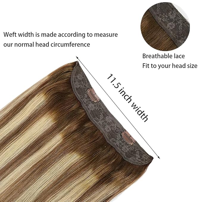 RECOOL Wire Hair Extensions Real Human Hair Balayage Chocolate Brown with Golden Blonde Remy Hair Extensions Invisible Wire Hair Extension Straight Clip in Hair Extension(20 inch)