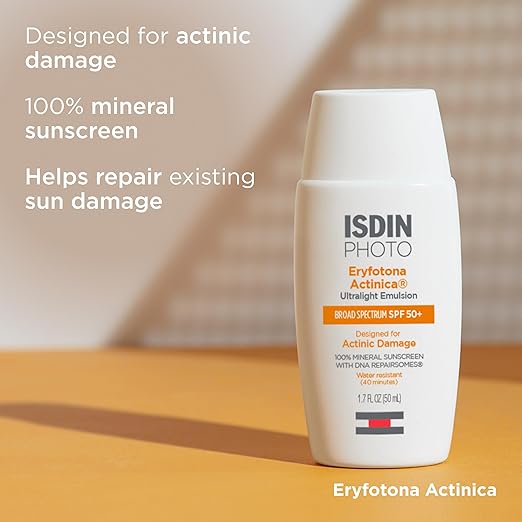 ISDIN Eryfotona Actinica Zinc Oxide and 100% Mineral Sunscreen Broad Spectrum SPF 50+ No White Cast Suitable for Sensitive Skin