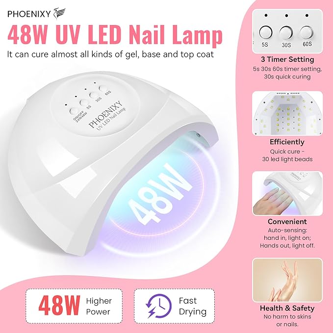 phoenixy 71 Pcs Gel Nail Polish Kit with U V Light 60 pcs Gel Nail Kit with 5 Pcs Base Top Coat Manicure Starter Nail Polish Set Christmas Gifts for Women ST9019