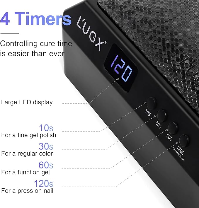 L'UGX Professional Nail Lamp for Gel Polish Dryer 72W LED UV Nail Lights with Arm Rest Pillow &amp Retractable TrayPerfect for Manicure &amp Pedicure at Salon &amp Home Black